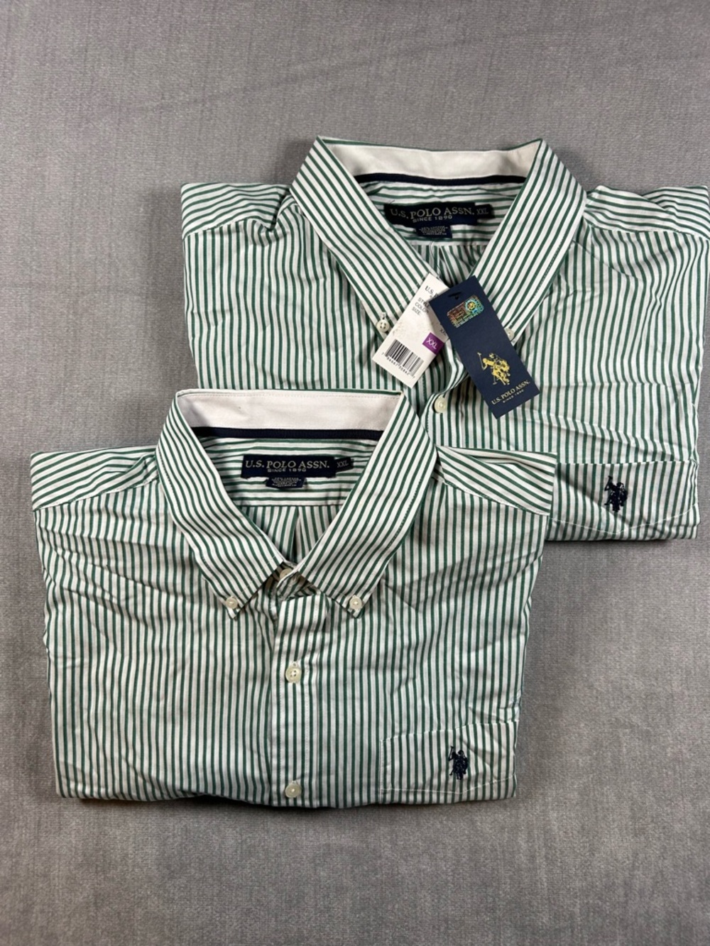 NWT US Polo Assn Green & White Striped Cotton Button-Down Shirt XXL Lot of 2